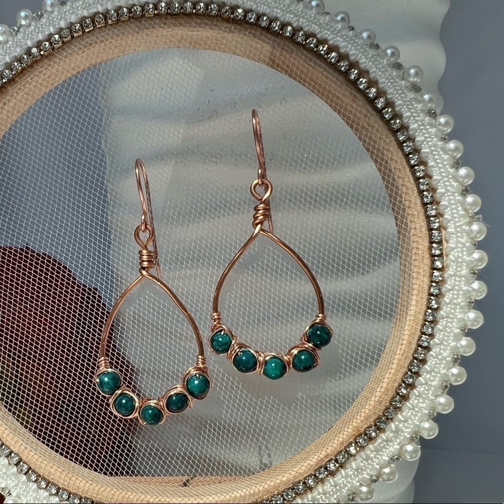COPPER Beaded Teardrop Earrings - Picture 5 of 11